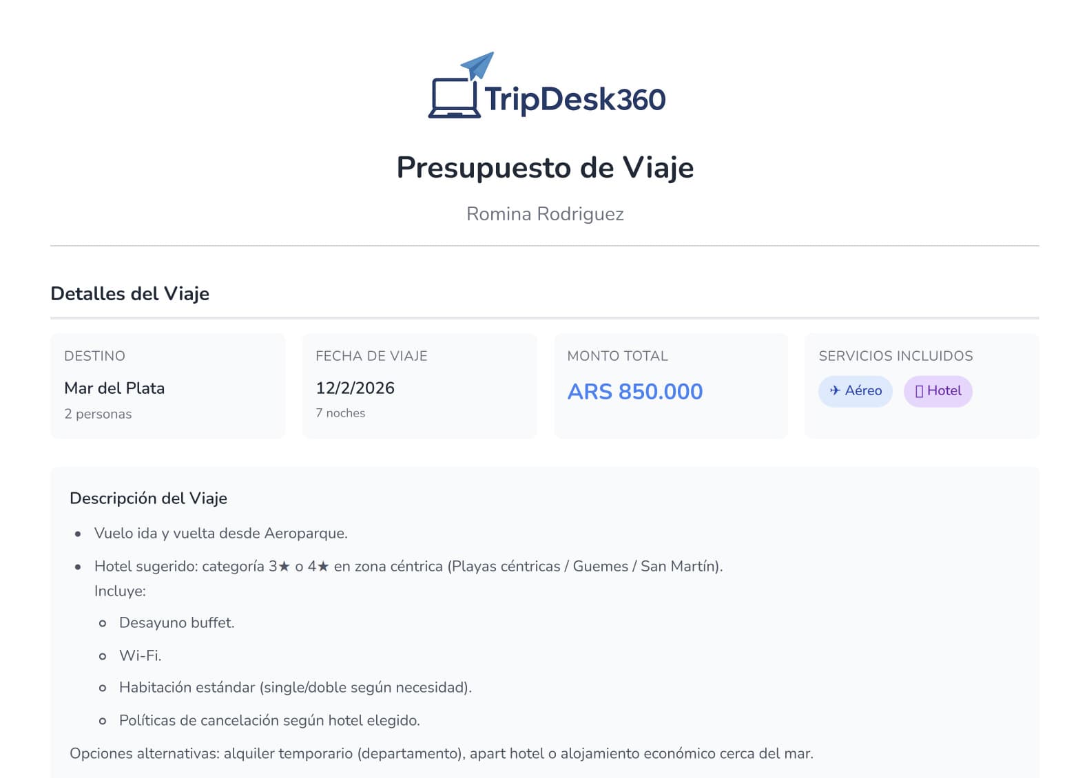 Nueva funcionalidad: Generación de presupuesto